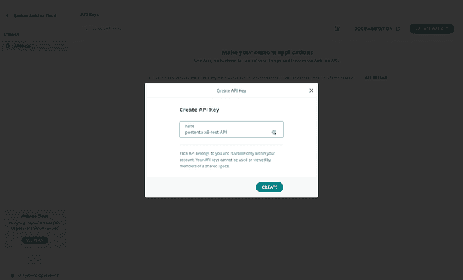 Arduino Cloud API Key name Arduino Cloud API Key name