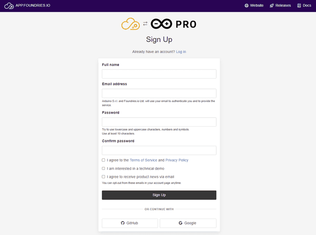 Foundries.io sign up Foundries.io sign up