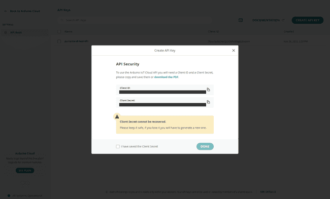 Arduino Cloud API Key Arduino Cloud API Key